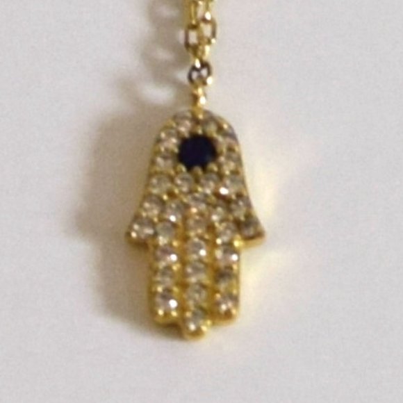 Gold Hamsa Hand Crystal Necklace - Picture 3 of 6